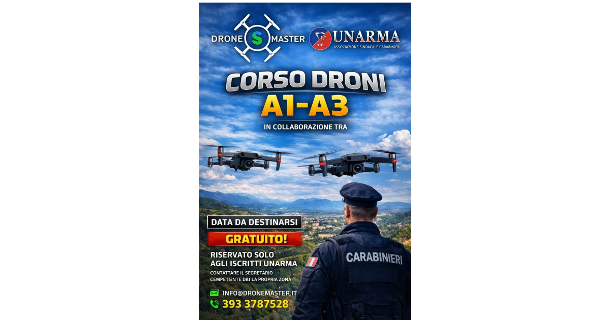 Corso droni A1-A3 gratuito per gli iscritti UNARMA