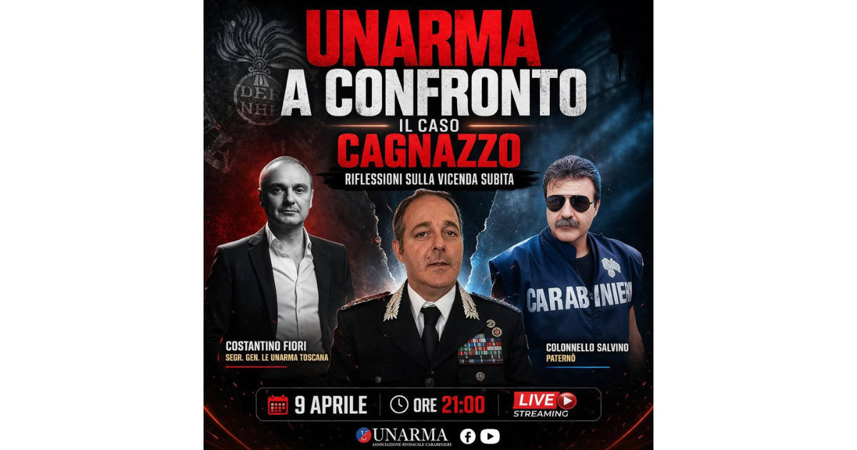 Caso Cagnazzo: UNARMA in diretta il 9 aprile per parlare di verità e giustizia